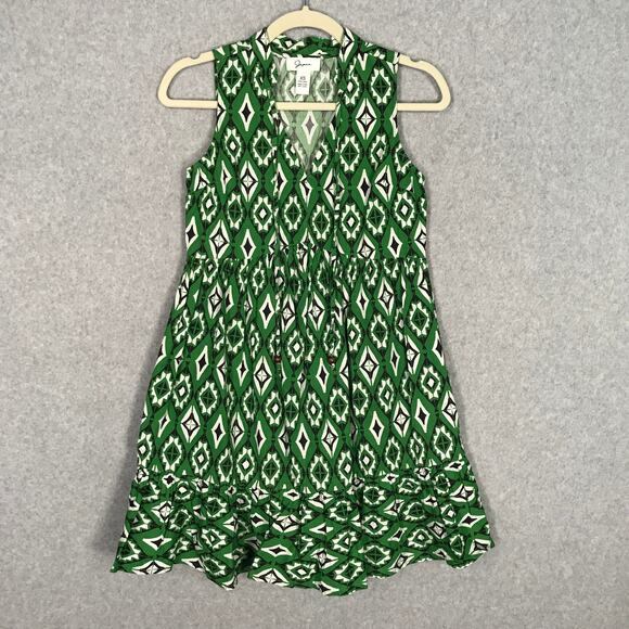 Japna Dress Women XS Green Mini Retro Southwestern Cowgirl Flare Aztec Cotton - Picture 1 of 11